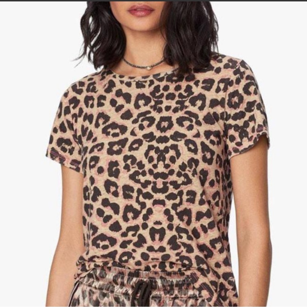 MOTHER Itty Bitty Sinful Cheetah Print Linen Blend Tee